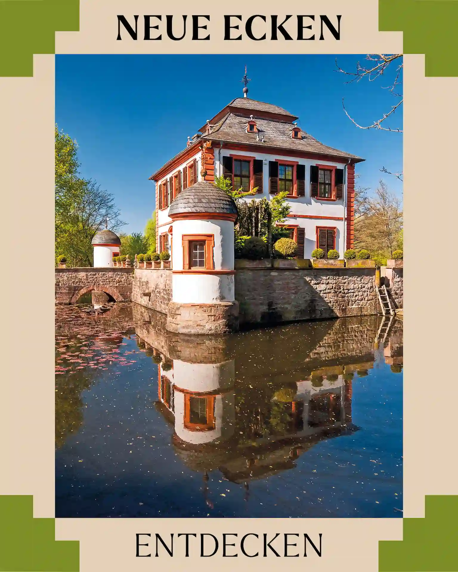Wasserburg in Seligenstadt - kleine Burg mit Mauer und See